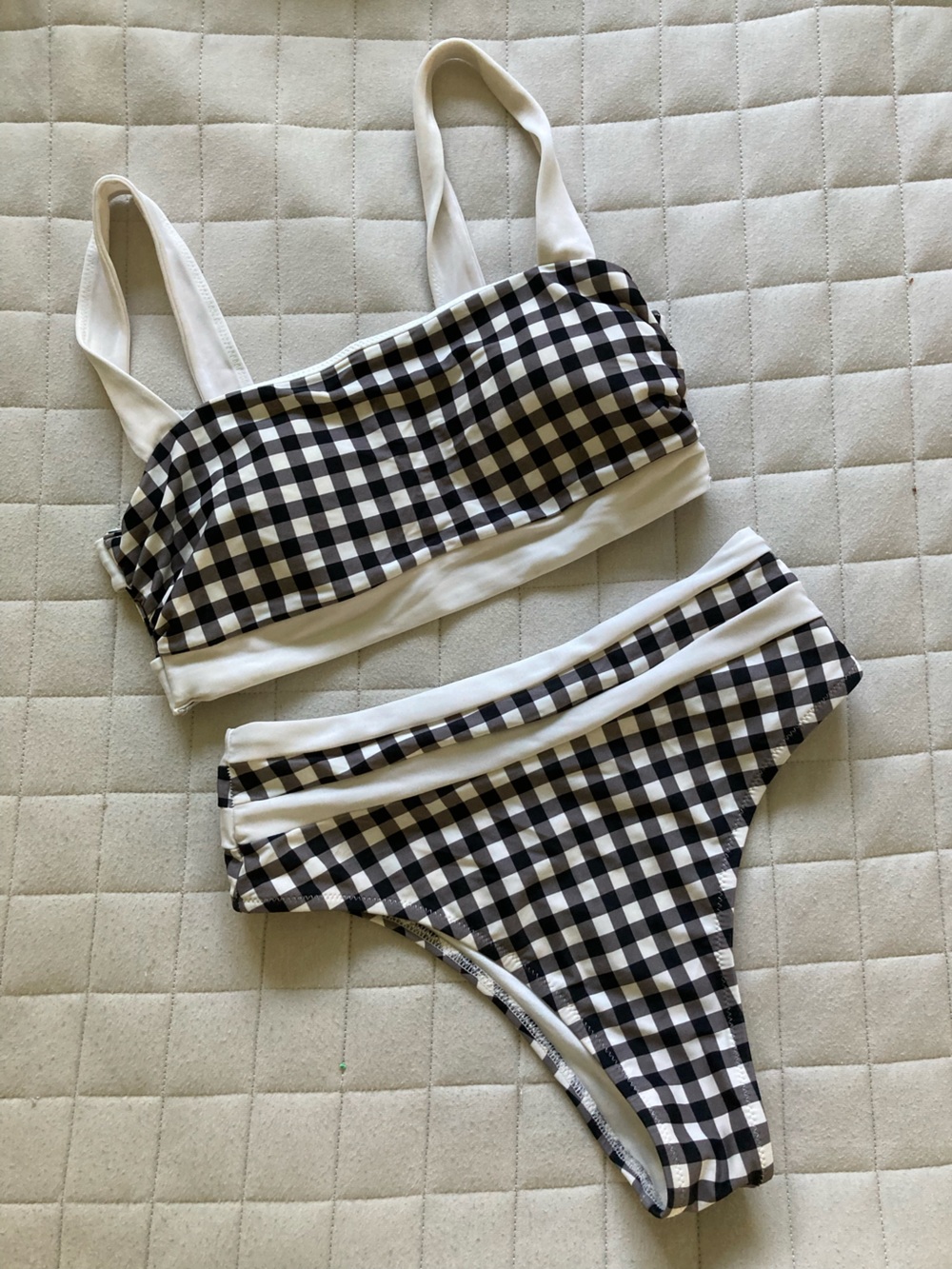 Express Women’s White and Black Gingham Checkered Bikini Set